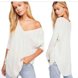 Free People We The Free Catalina Oversized Waffle Knit Thermal Top Light Blue